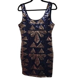 Charlotte Russe Large‎ Sequined Blue Gold  Sleeveless Party Cocktail Dress Prom